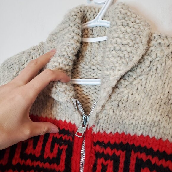 Vintage 60s 70s Cowichan Style Eagle Knit Heavy Sweater Tan Size M - Picture 5 of 5
